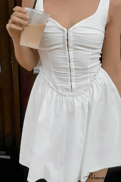 Zip-Front Corset Bodice Ruffle Waist Fit and Flare Mini Dress