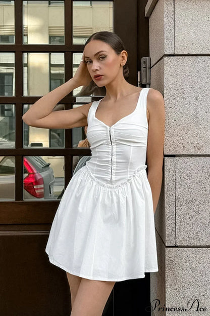 Zip-Front Corset Bodice Ruffle Waist Fit and Flare Mini Dress
