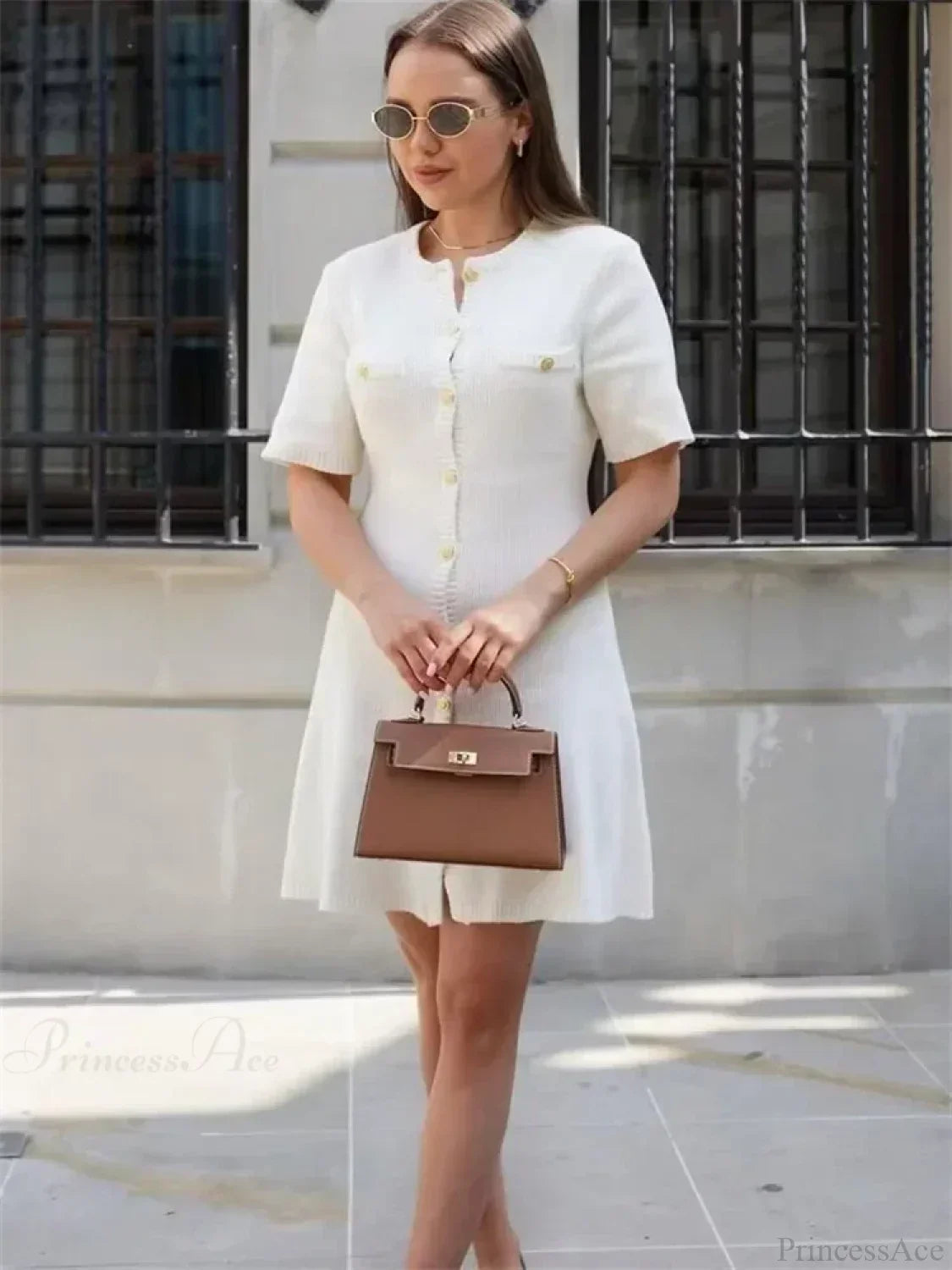 Ribbed Knit Button Front Pocket Detail Mini Dress