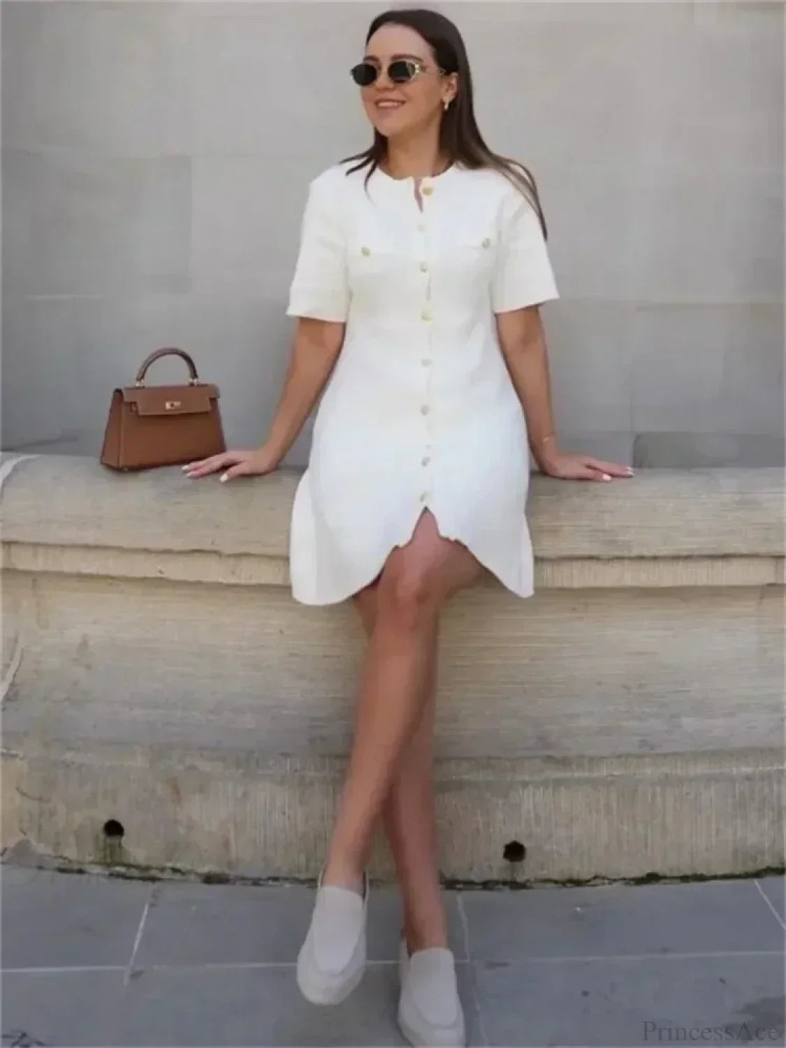 Ribbed Knit Button Front Pocket Detail Mini Dress