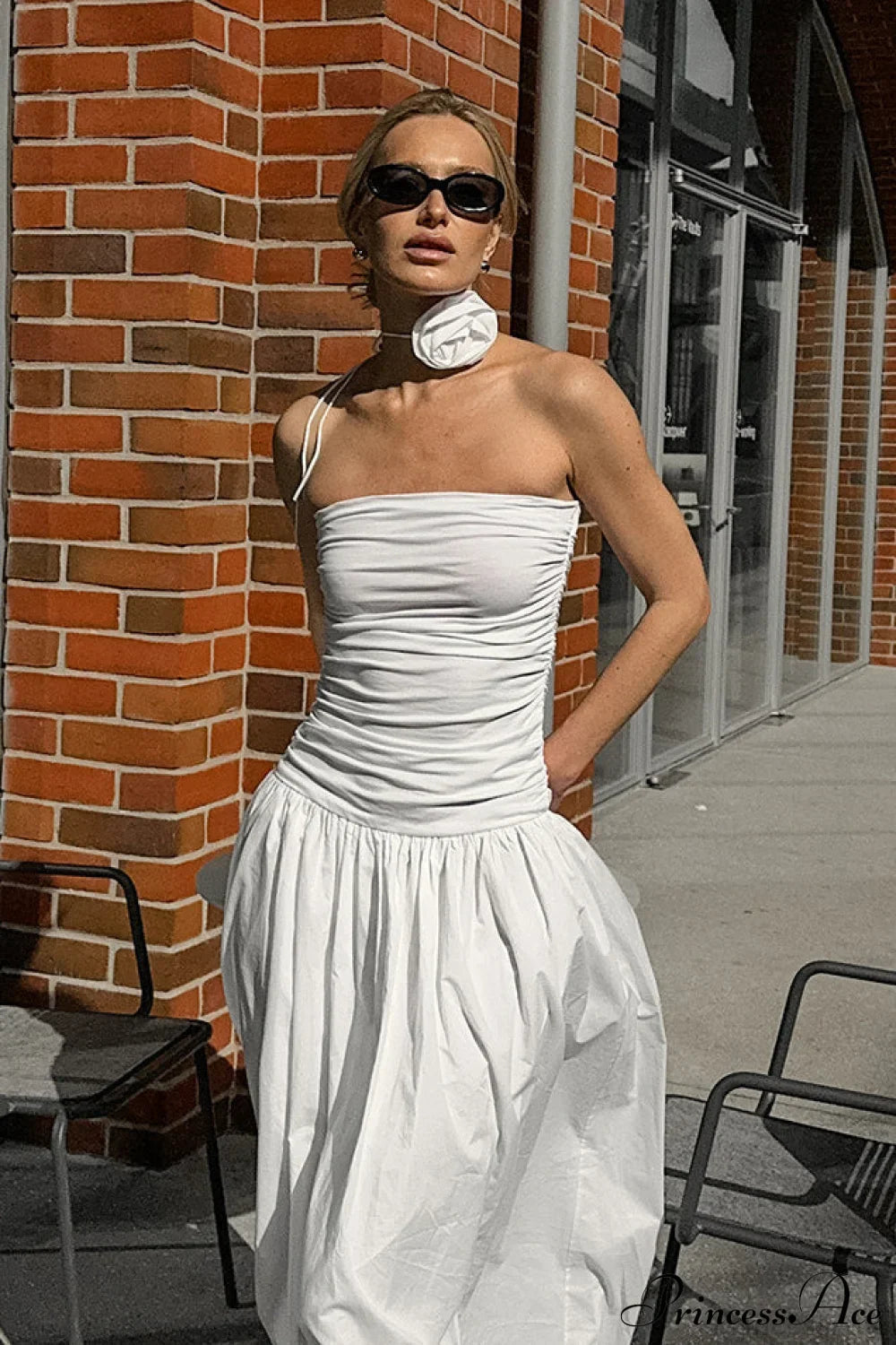 White Modal Strapless High Waist A Line Maxi Dress
