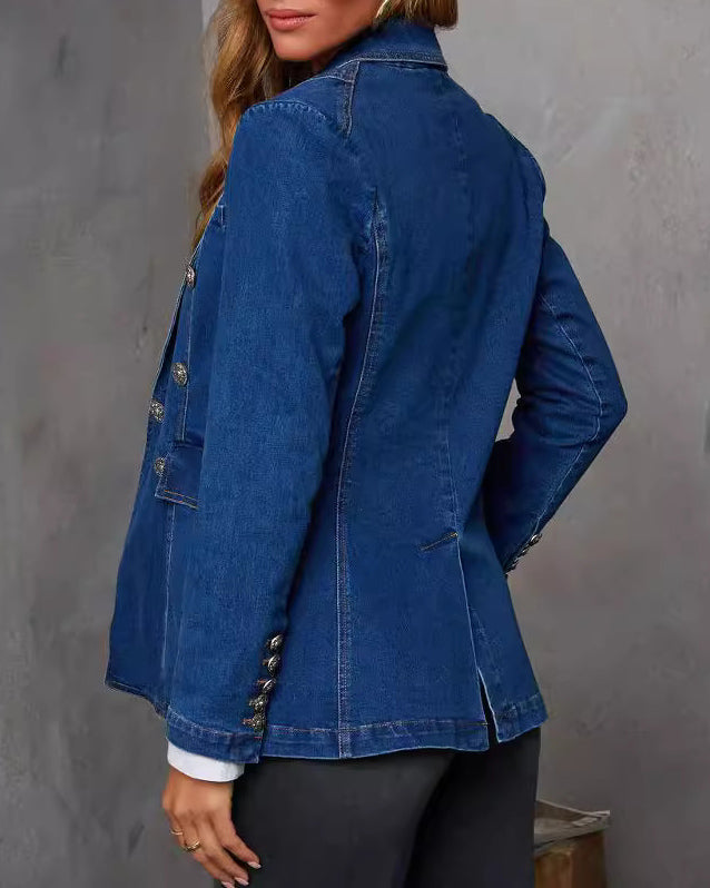 Washed Blue Denim Suit Jacket