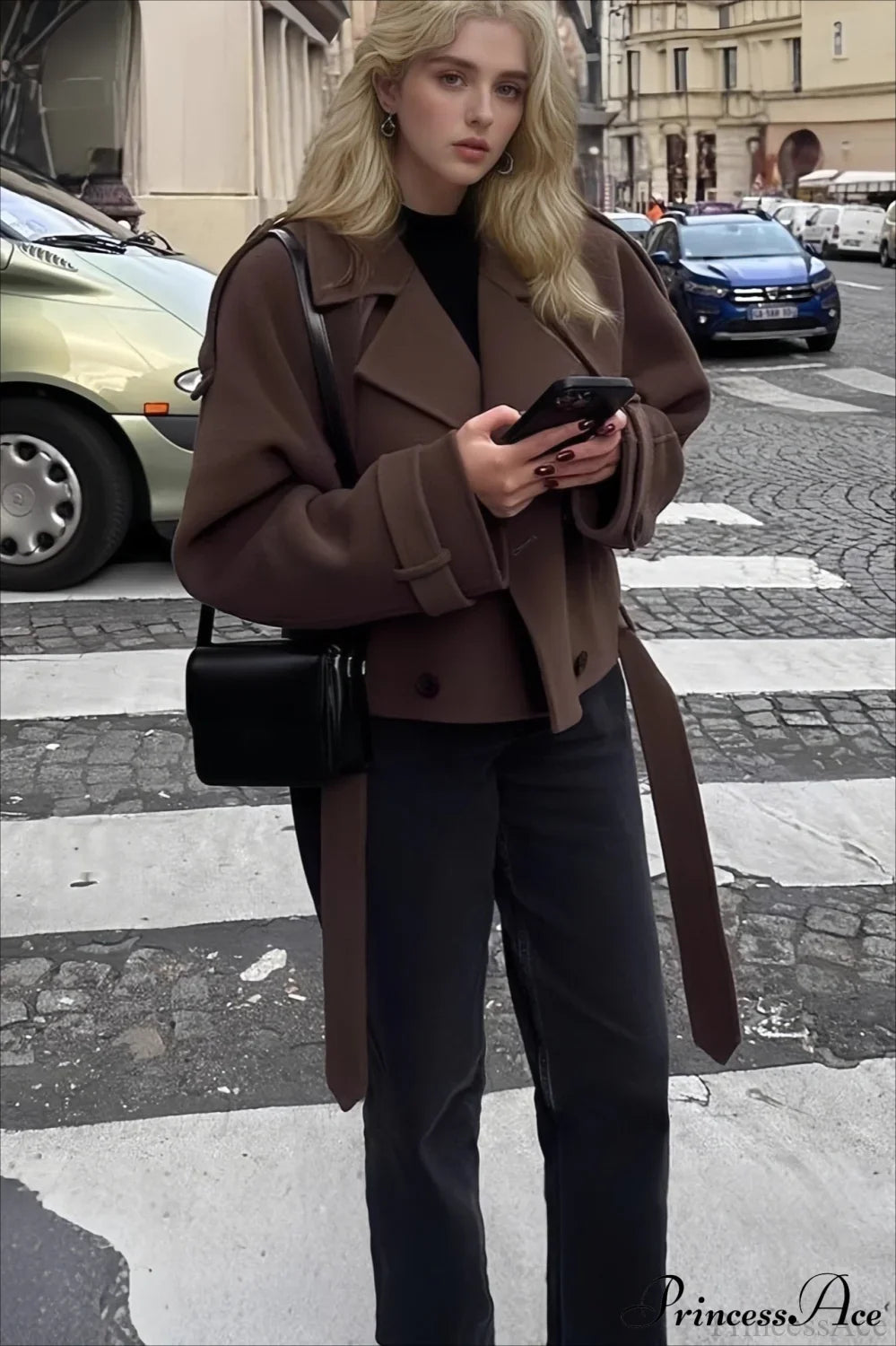 Wide Lapel Wool Blend Coat