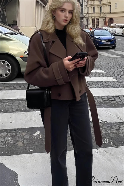 Wide Lapel Wool Blend Coat