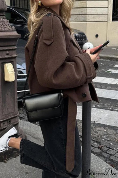 Wide Lapel Wool Blend Coat