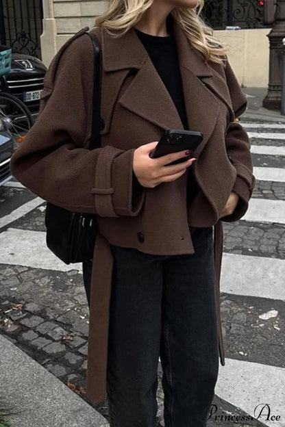 Wide Lapel Wool Blend Coat