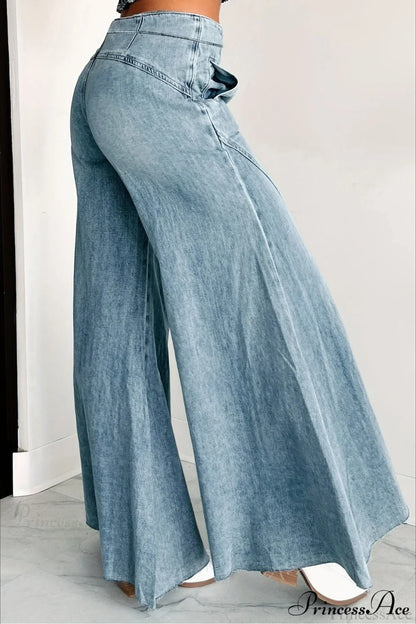 Wide Leg Washed Denim Elegant Simple Jeans