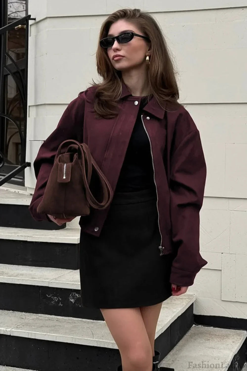 Wine Red Suede Utility Jacket