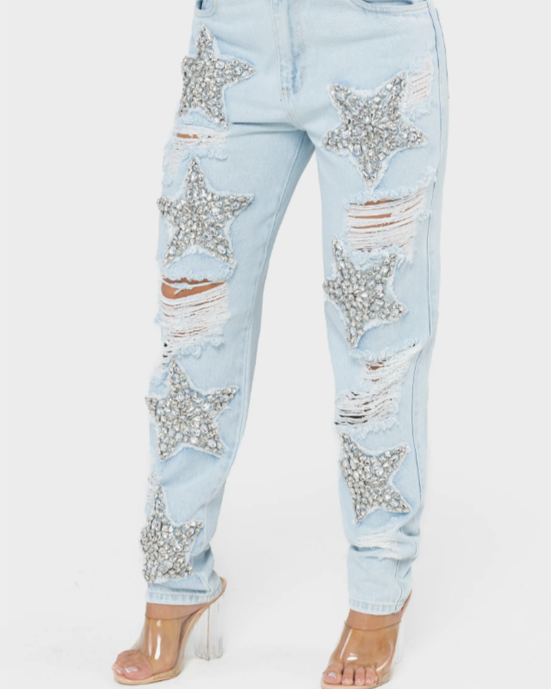 High-Waisted Star-Embellished Jeans (Pre-Sale)