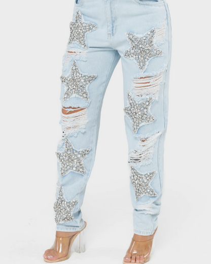 High-Waisted Star-Embellished Jeans (Pre-Sale)