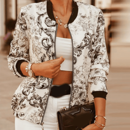 Women's Vintage Zip-Up Jacket – Casual Stand Collar Retro Jacket