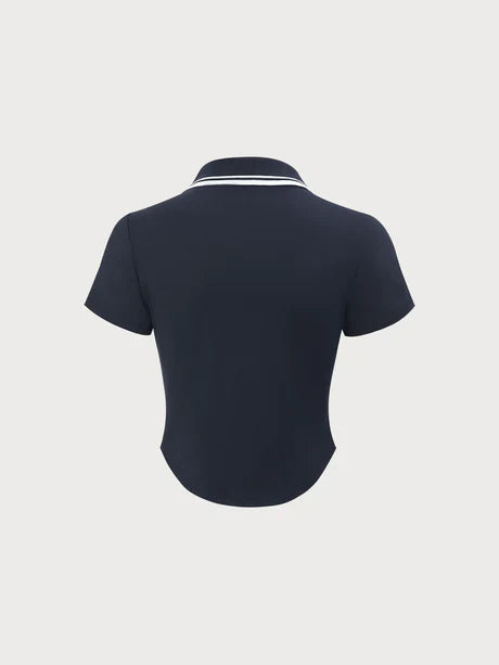 Navy Collar Short Sleeve Top