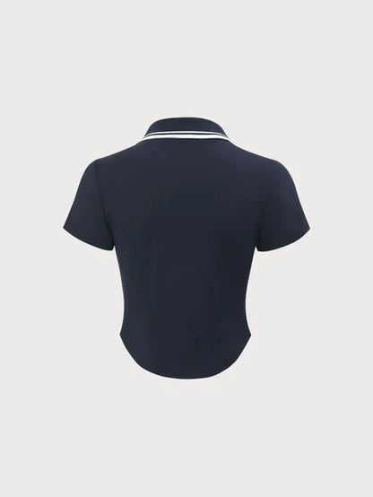 Navy Collar Short Sleeve Top