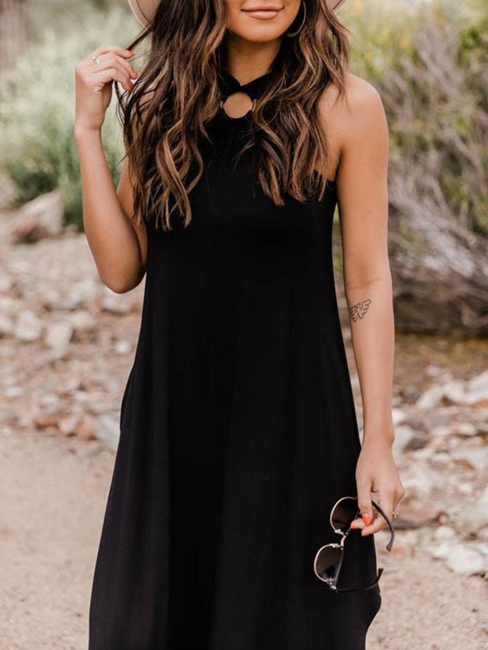 Halter O-Ring Neck Pocket Side Slit Jersey Maxi Dress
