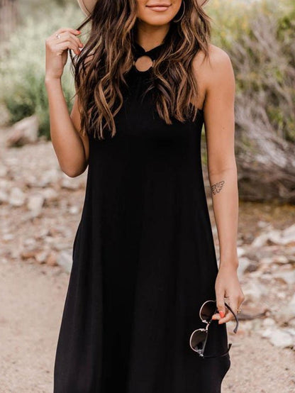 Halter O-Ring Neck Pocket Side Slit Jersey Maxi Dress