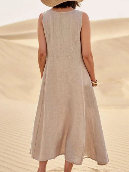 Scoop Neck Pocket Sleeveless Linen Blend Maxi Dress
