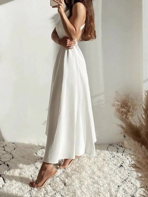 Halter Neck Sleeveless Fit and Flare A-Line Maxi Dress