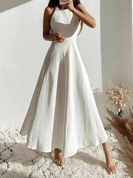 Halter Neck Sleeveless Fit and Flare A-Line Maxi Dress