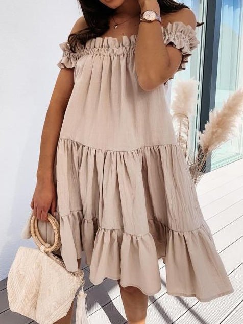 Off Shoulder Ruffle Tiered Smock Mini Dress