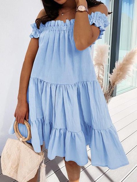 Off Shoulder Ruffle Tiered Smock Mini Dress