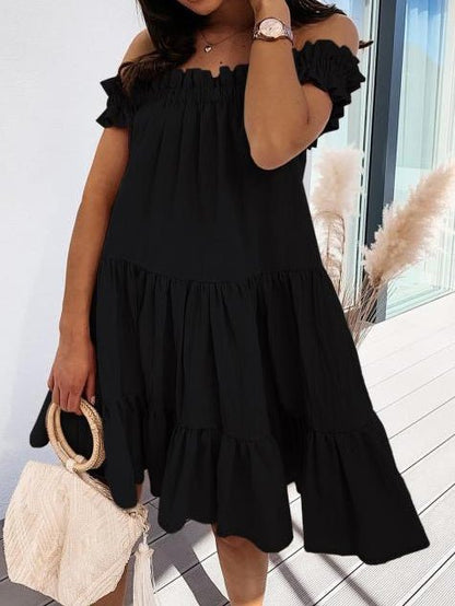 Off Shoulder Ruffle Tiered Smock Mini Dress