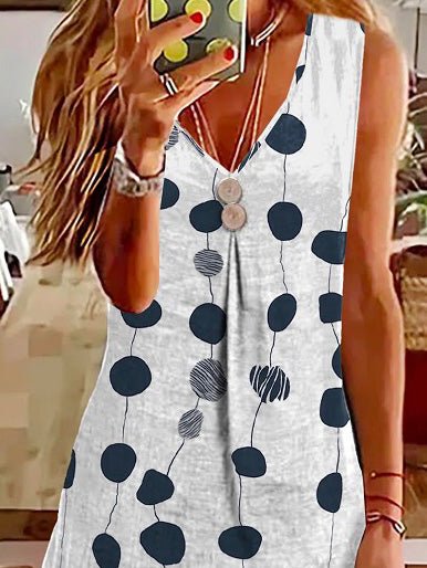 Graphic Circle Print V-Neck Layered Asymmetrical Ruffle Hem Shift Dress