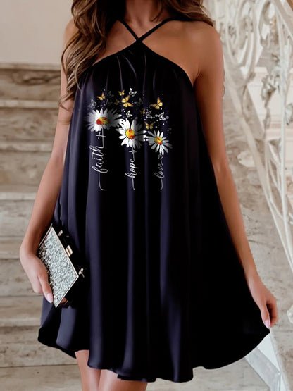 Daisy Faith Hope Love Graphic Halter Neck Mini Dress