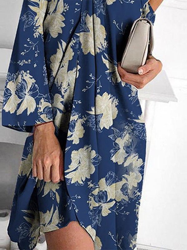 Floral Print Halter Neck Cold Shoulder Bell Sleeve Mini Dress
