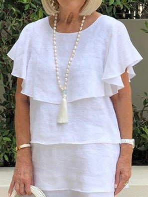 Tiered Ruffle Cape Sleeve Crew Neck Midi Dress