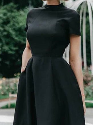 Mock Neck Cap Sleeve Fit and Flare Pocket Midi Dress