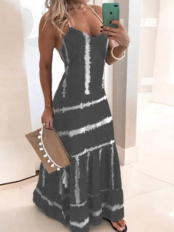 Spaghetti Strap Tie-Dye Print Tiered Ruffle Hem Maxi Dress