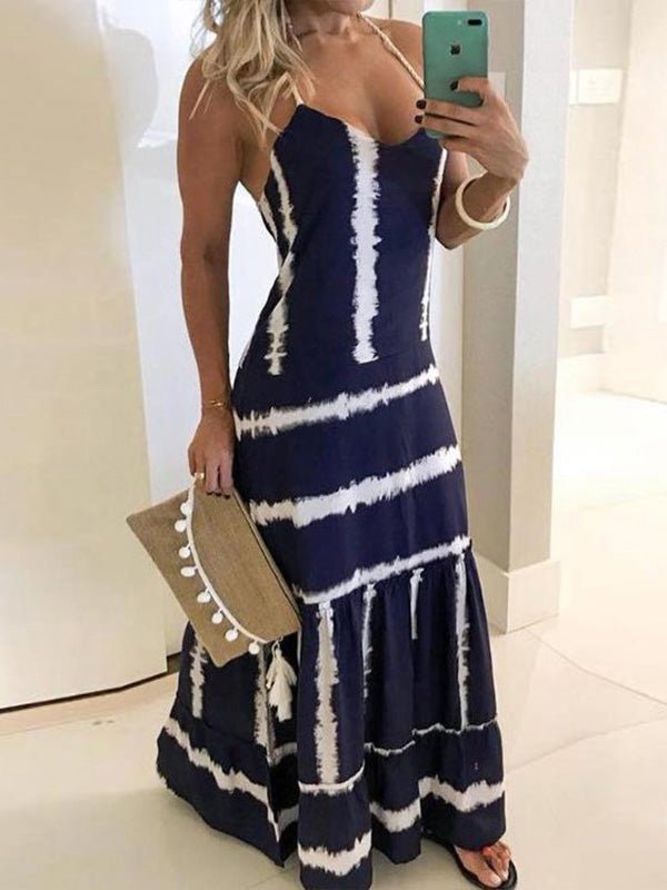 Spaghetti Strap Tie-Dye Print Tiered Ruffle Hem Maxi Dress