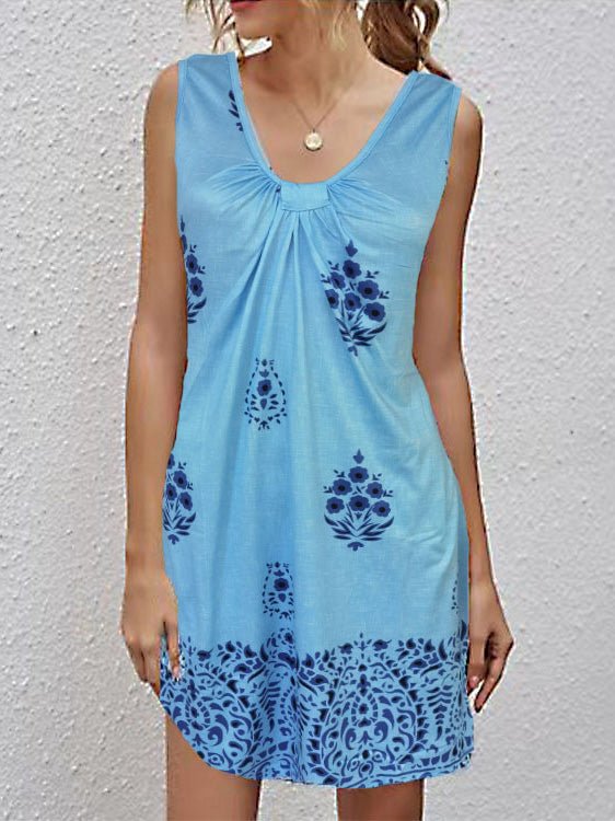 V-Neck Twisted Knot Front Distressed Flag Print Shift Mini Dress