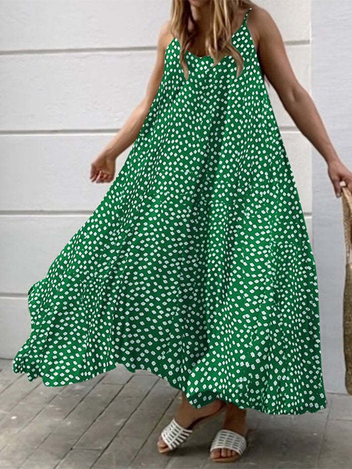 Ditsy Floral Print Spaghetti Strap V-Neck A-Line Maxi Dress