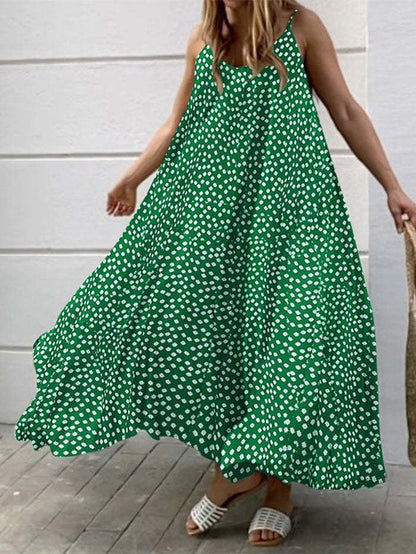 Ditsy Floral Print Spaghetti Strap V-Neck A-Line Maxi Dress