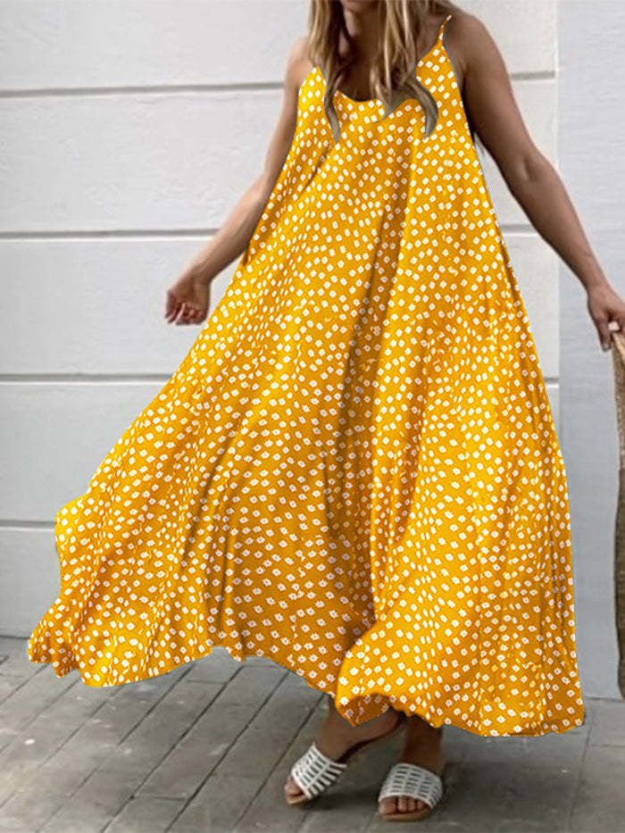 Ditsy Floral Print Spaghetti Strap V-Neck A-Line Maxi Dress