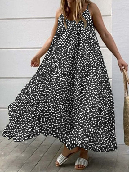 Ditsy Floral Print Spaghetti Strap V-Neck A-Line Maxi Dress