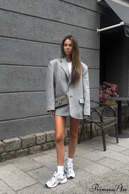 Wool Blazer Loose Elegant Commute Coat