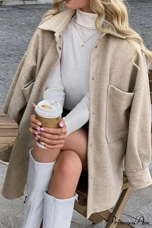 Wool Blend Collared Casual Short Coat