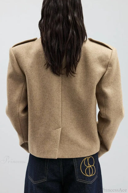 Wool Blend Notched Lapel Epaulette Coat