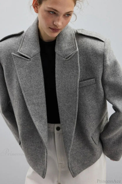 Wool Blend Notched Lapel Epaulette Coat