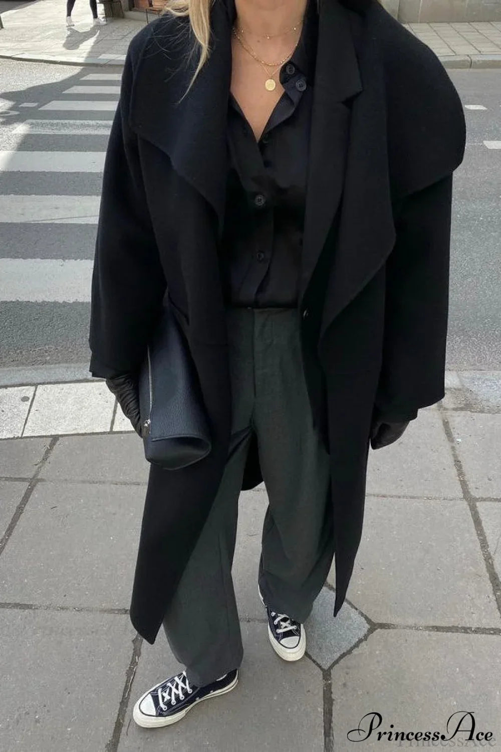 Woolen Tweed Mid Length Work Overcoat