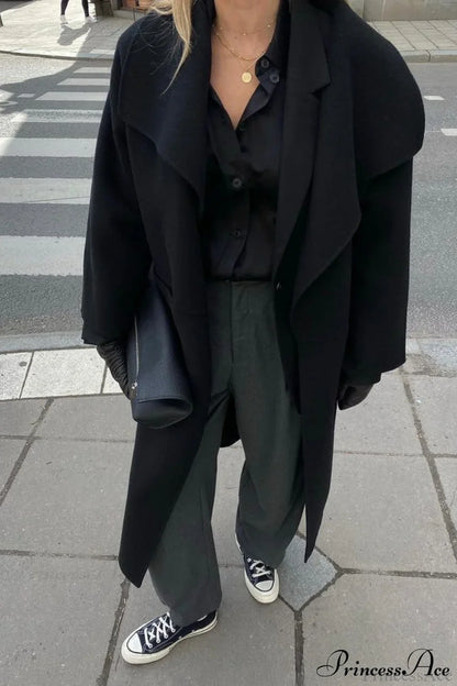 Woolen Tweed Mid Length Work Overcoat