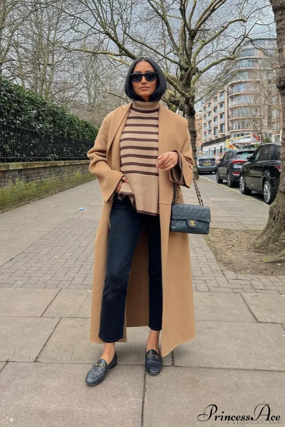 Woolen Tweed Mid Length Work Overcoat