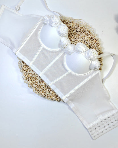 French Handmade Rose Flower Mesh Tube Top