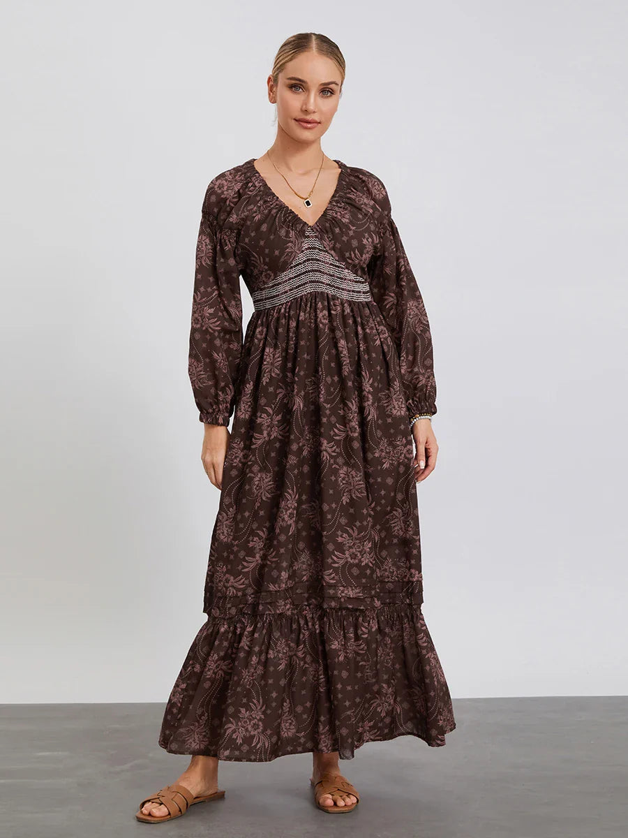 Bohemian Floral Print Puff Sleeve Swing Floral Dress