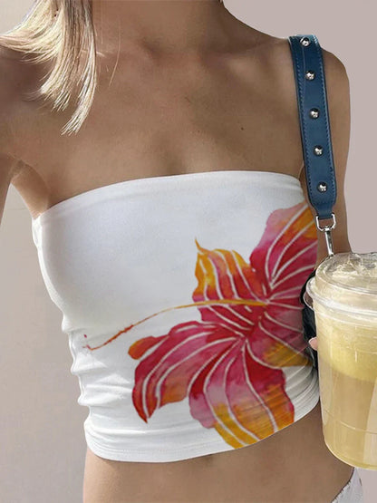 Floral Print Backless Strapless Cropped Bandeau Top