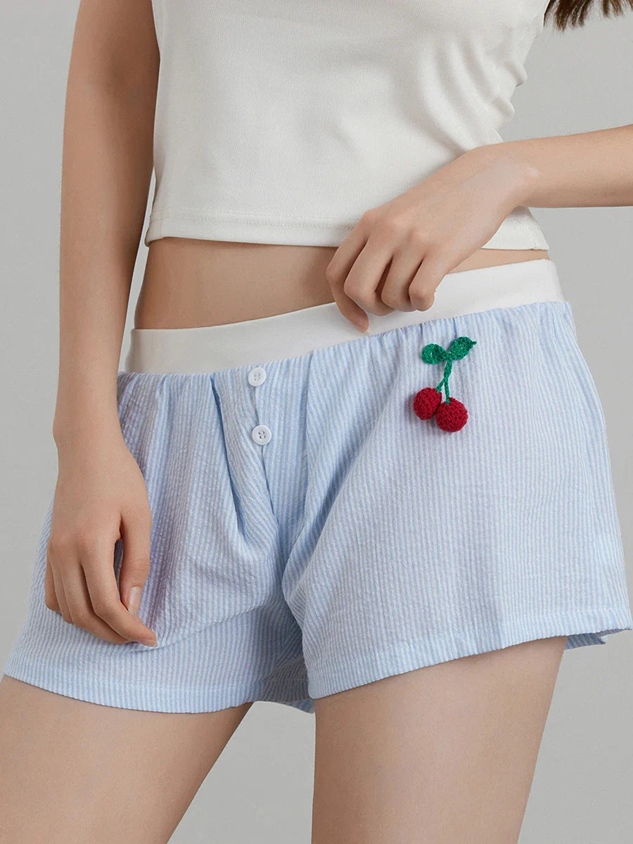 Cherry Striped Elastic Waist Short