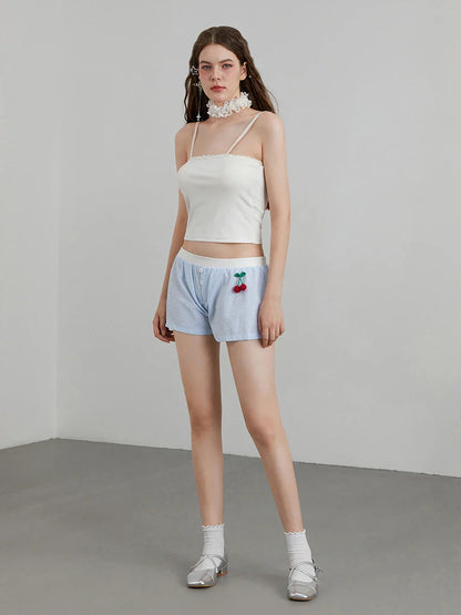 Cherry Striped Elastic Waist Short