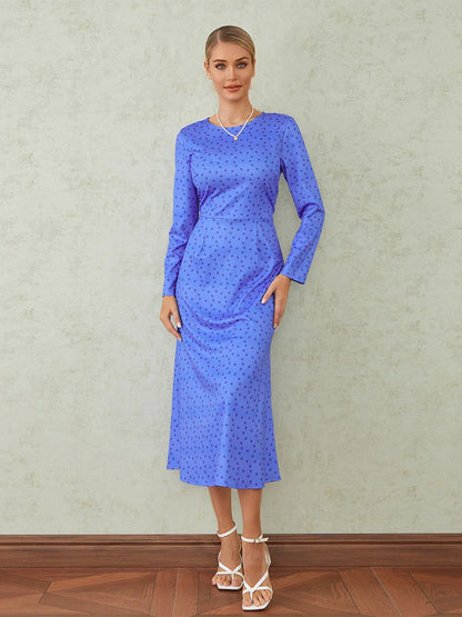 Elegant Floral Print Fishtail O-neck Wrap Midi Floral Dress